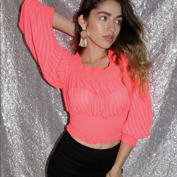 Fashion Nova Tops - Fashion Nova Coral Bright Neon Spring Summer Top S